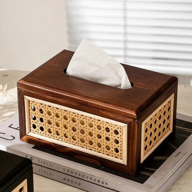 Elegante Japandi-Stil Rattan Taschentuchbox